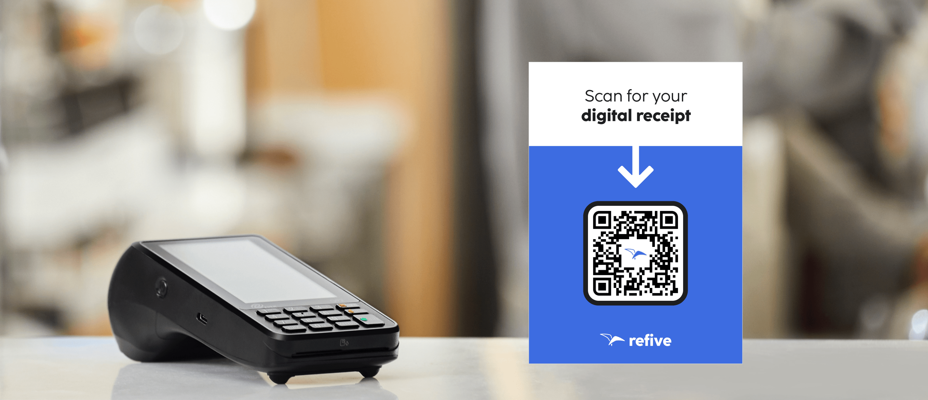 refive QR code at cashier to provide electronic receipts
